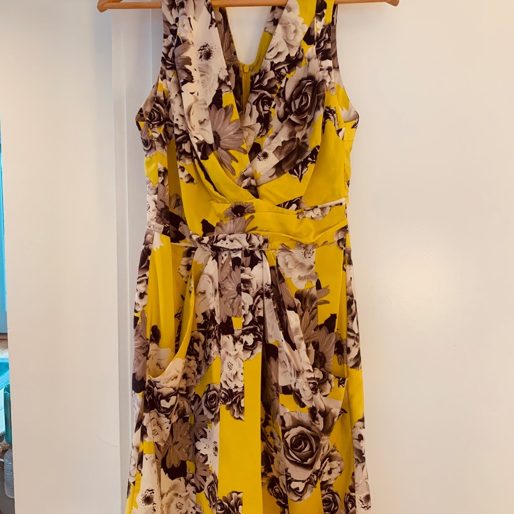 Johana Baraschi Yellow Floral Dress w/Pockets